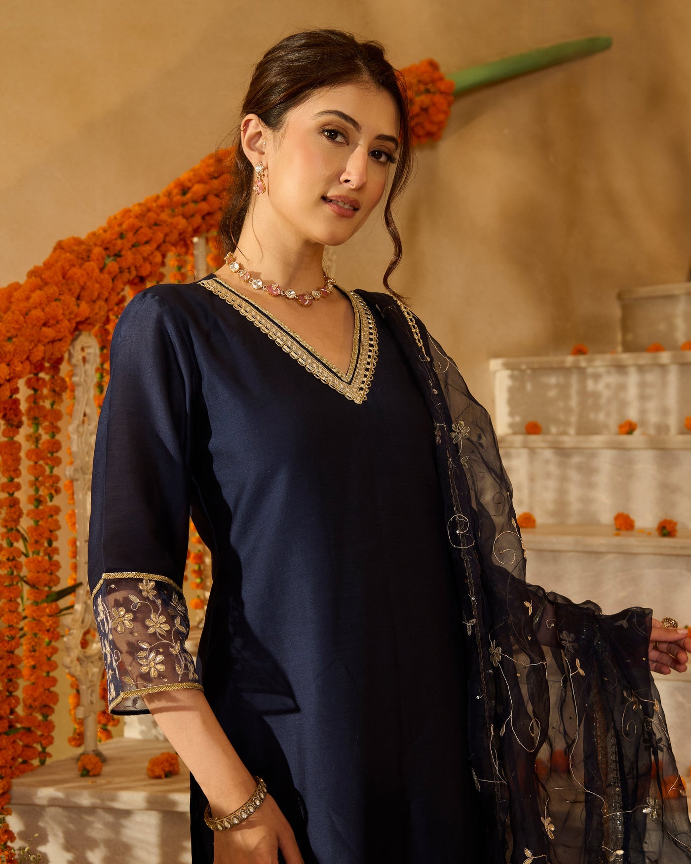 Lumi Blue Solid Chanderi Suit Set
