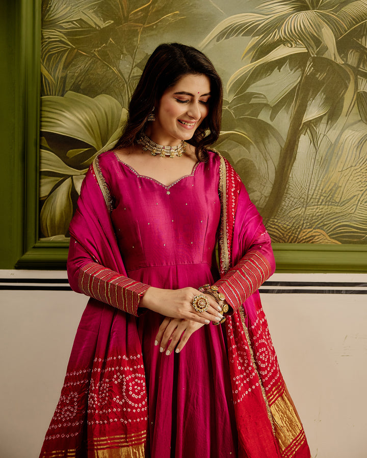 Shagun Pink Embroidered Chanderi Suit Set
