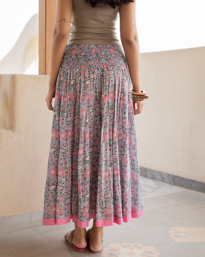 Azmira Blue Printed Cotton Skirt