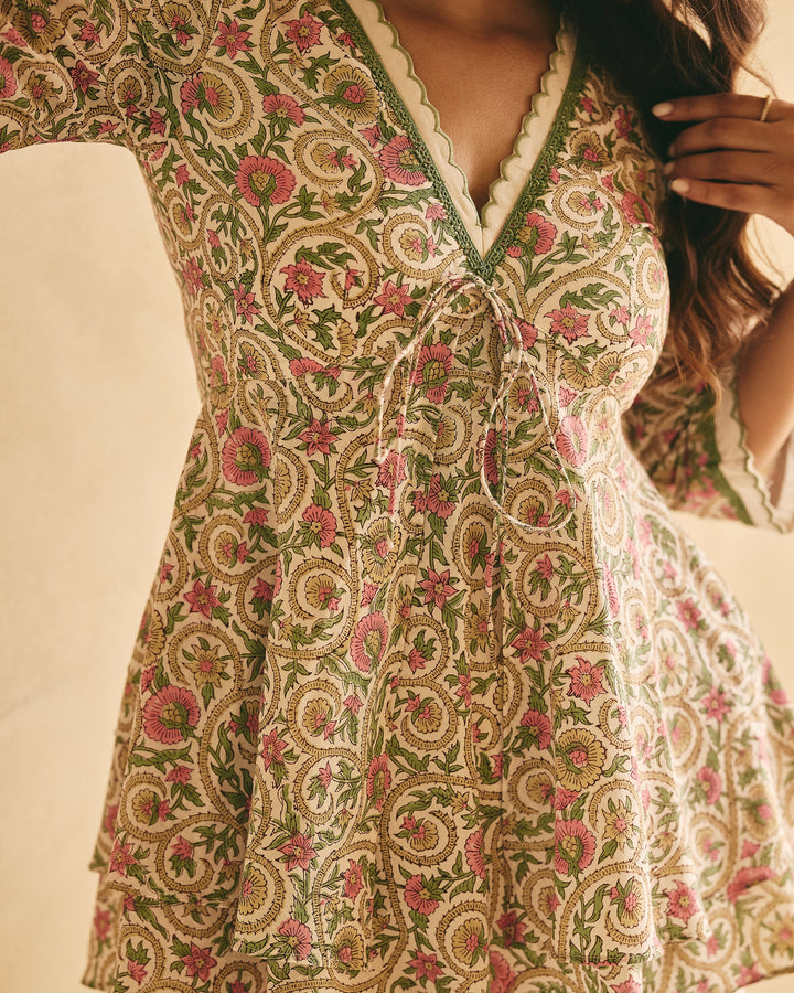 Kir White Cotton Printed Coord Set