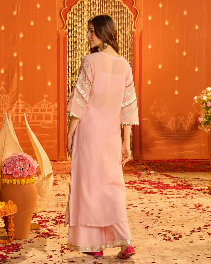 Rajeshwari Light Pink Embroidered Chanderi Kurta Set