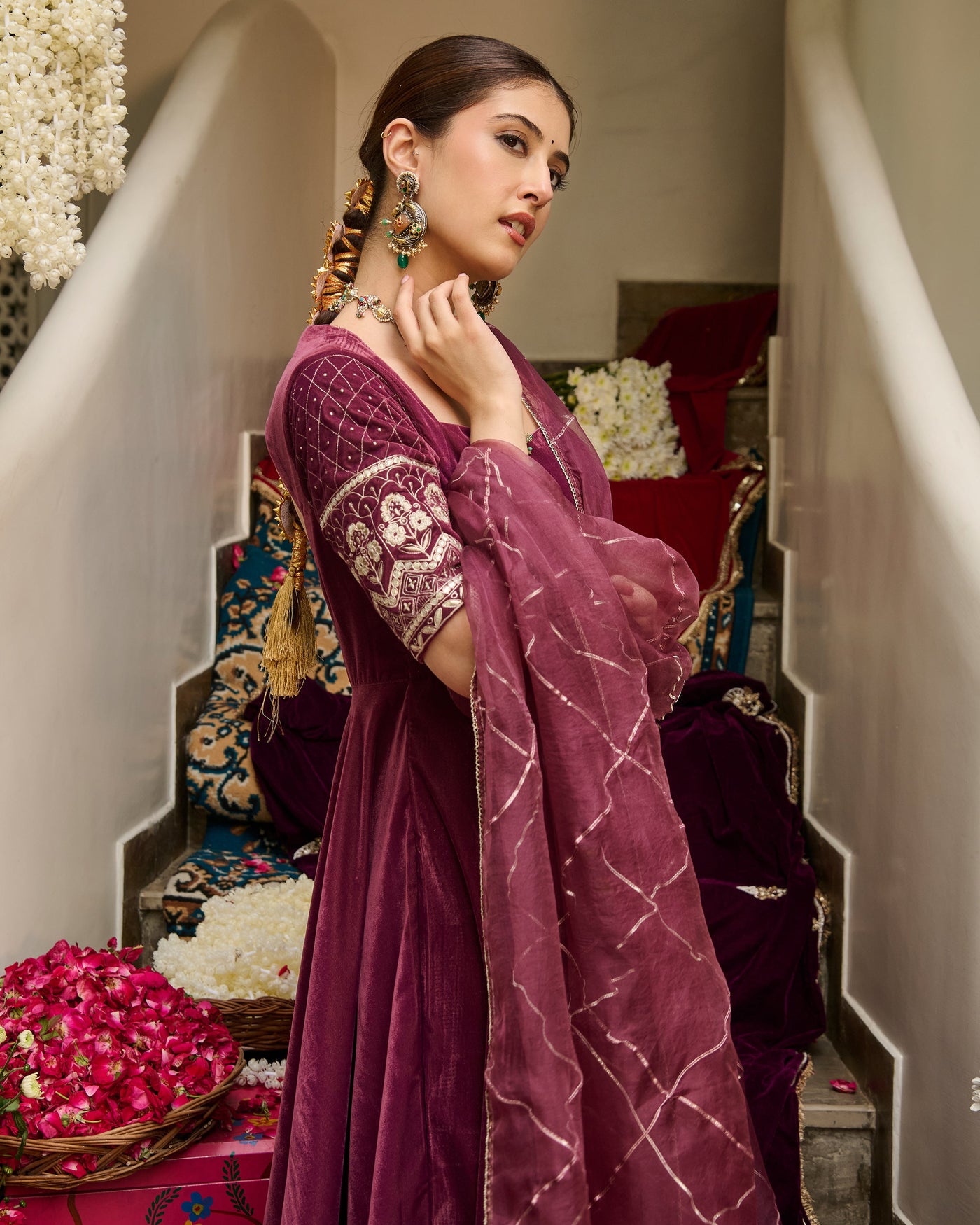 Terri Mauve Embroidered Velvet Suit Set