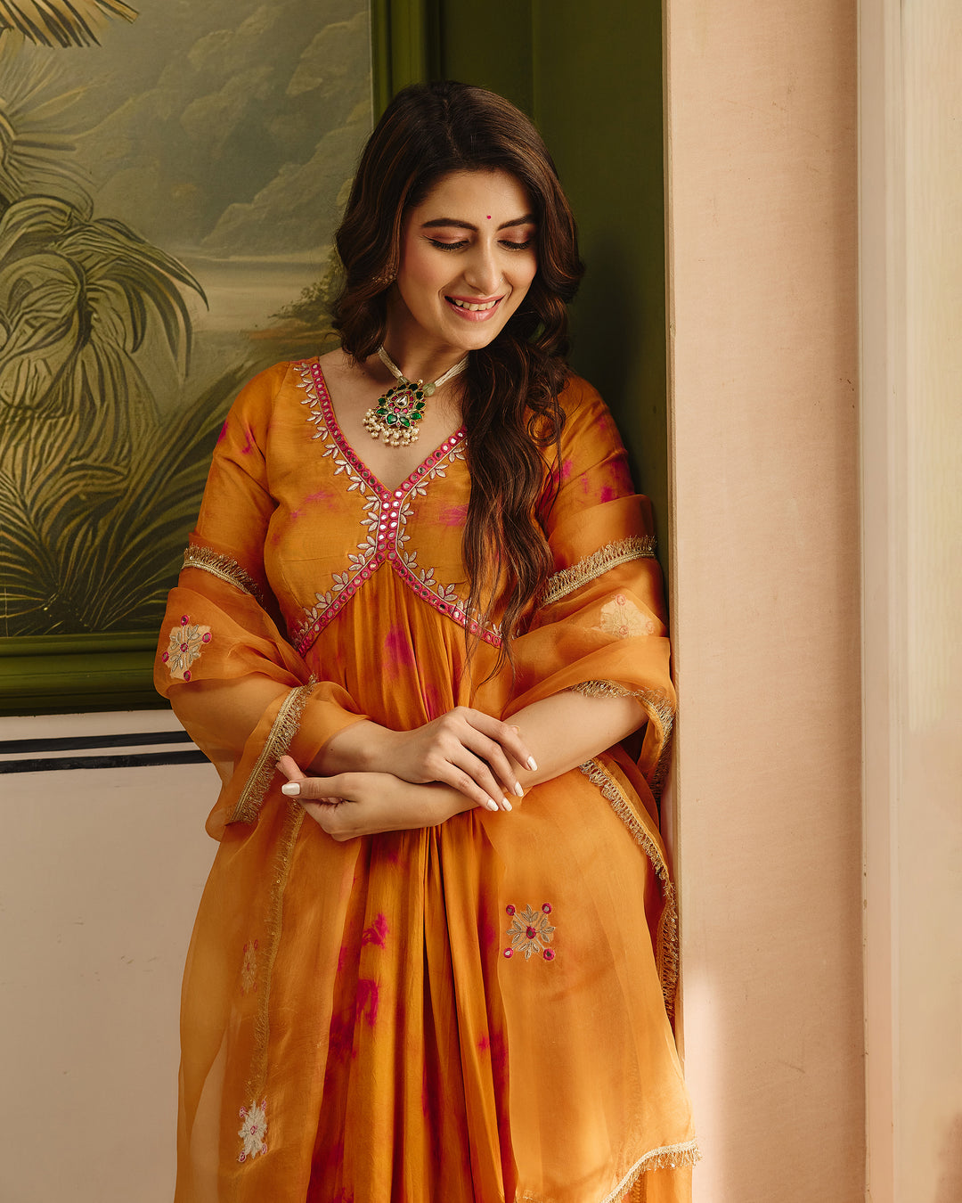 Sapna Orange Pink Tie Dye Muslin Suit Set