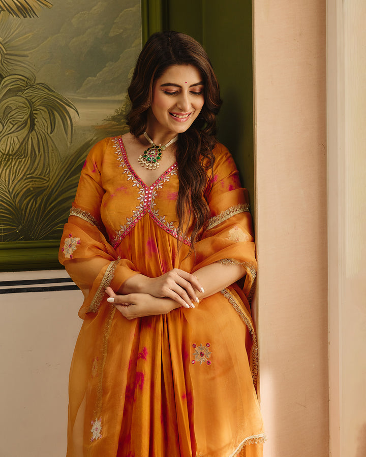 Sapna Orange Pink Tie Dye Muslin Suit Set