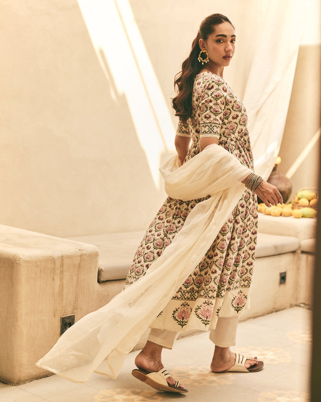 Zahana Beige Cotton Printed Suit Set