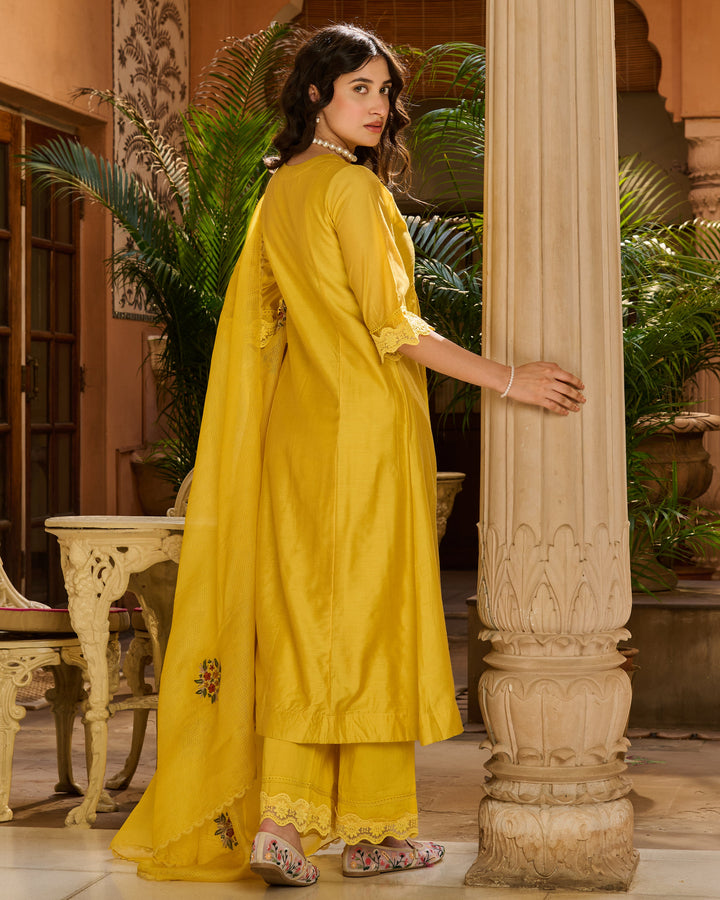 Anoop Yellow Embroidered Chanderi Suit Set