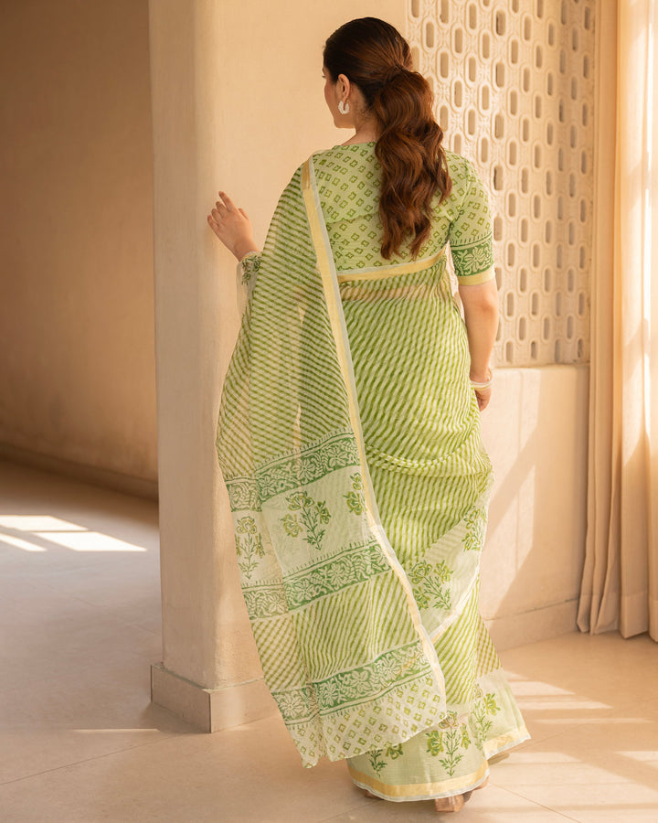 Ruhina Light Green Doria Printed Saree
