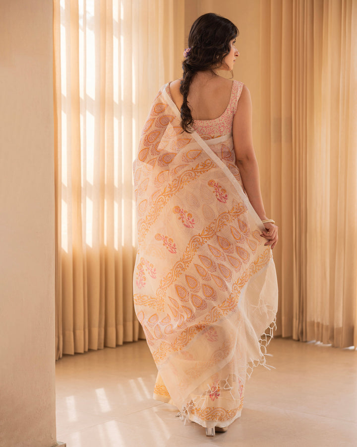 Mishri Cream Doria Printed Saree