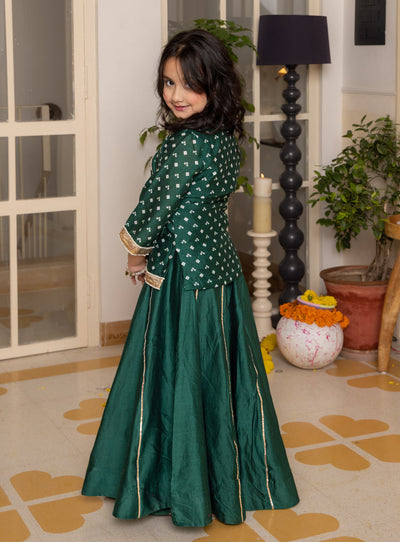 Anika Green Bandhani Chanderi Lehenga Set