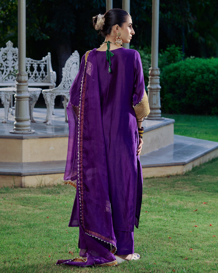 Ambika Purple Embroidered Chanderi Suit Set