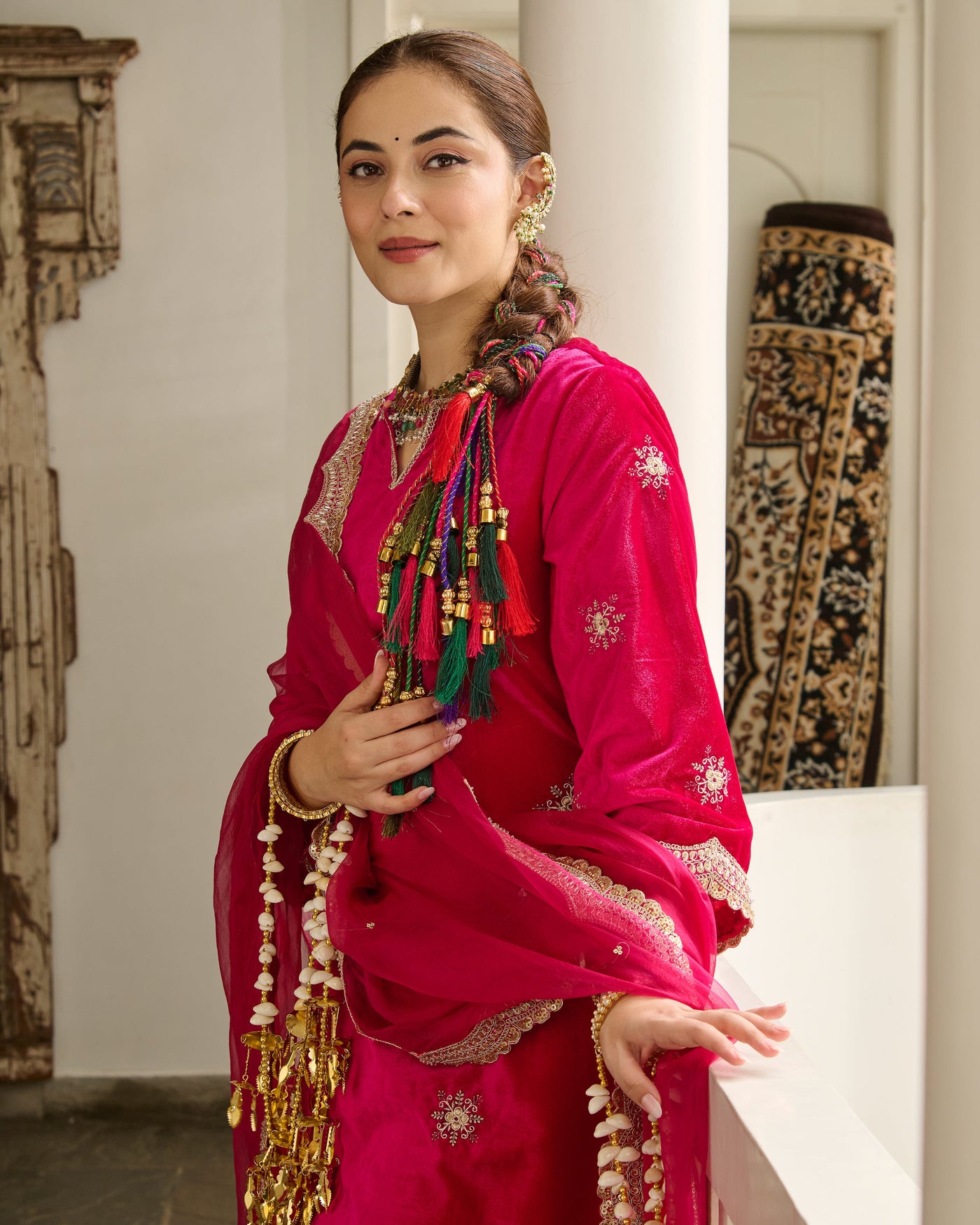 Siddhi Pink Embroidered Velvet Suit Set