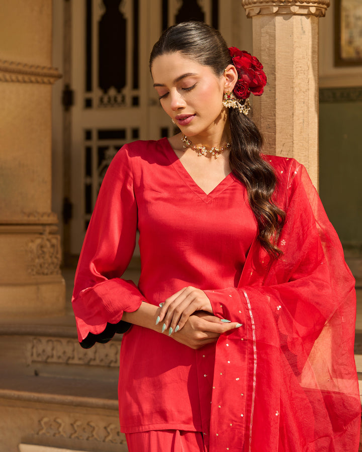 Flux Red Solid Satin Farsi Salwar Set