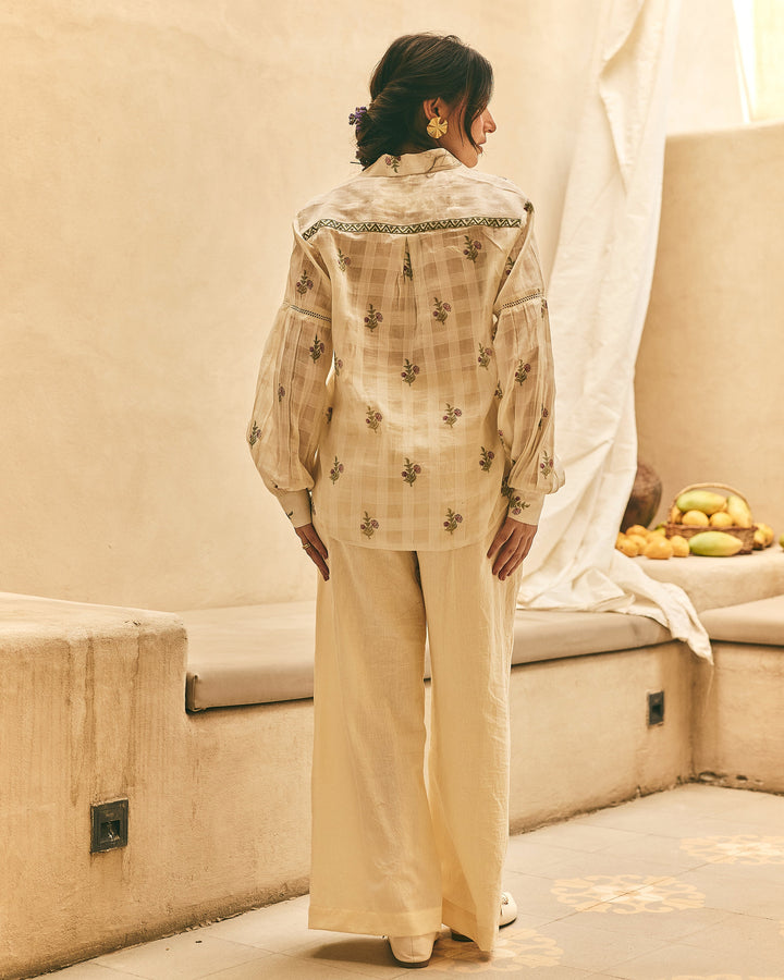 Roma Off White Cotton Big Checks Printed Coord Set