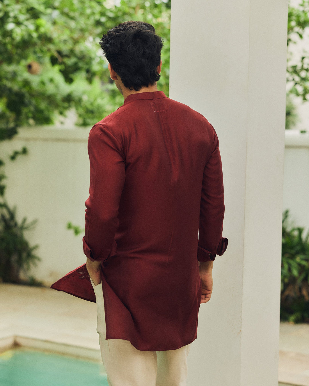 Ehran Brown Handpainted Silk Kurta