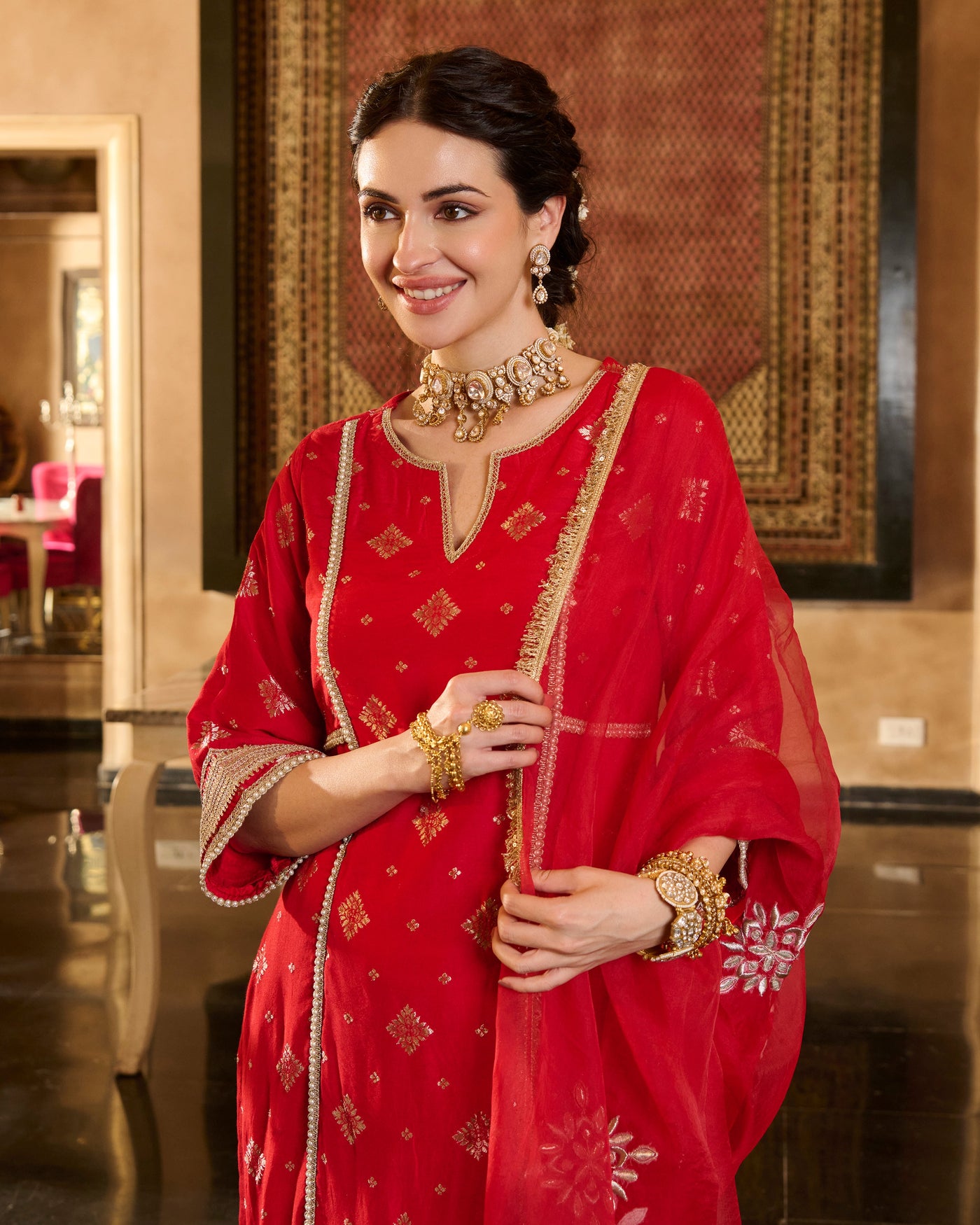 Jini Red Jacquard Suit Set