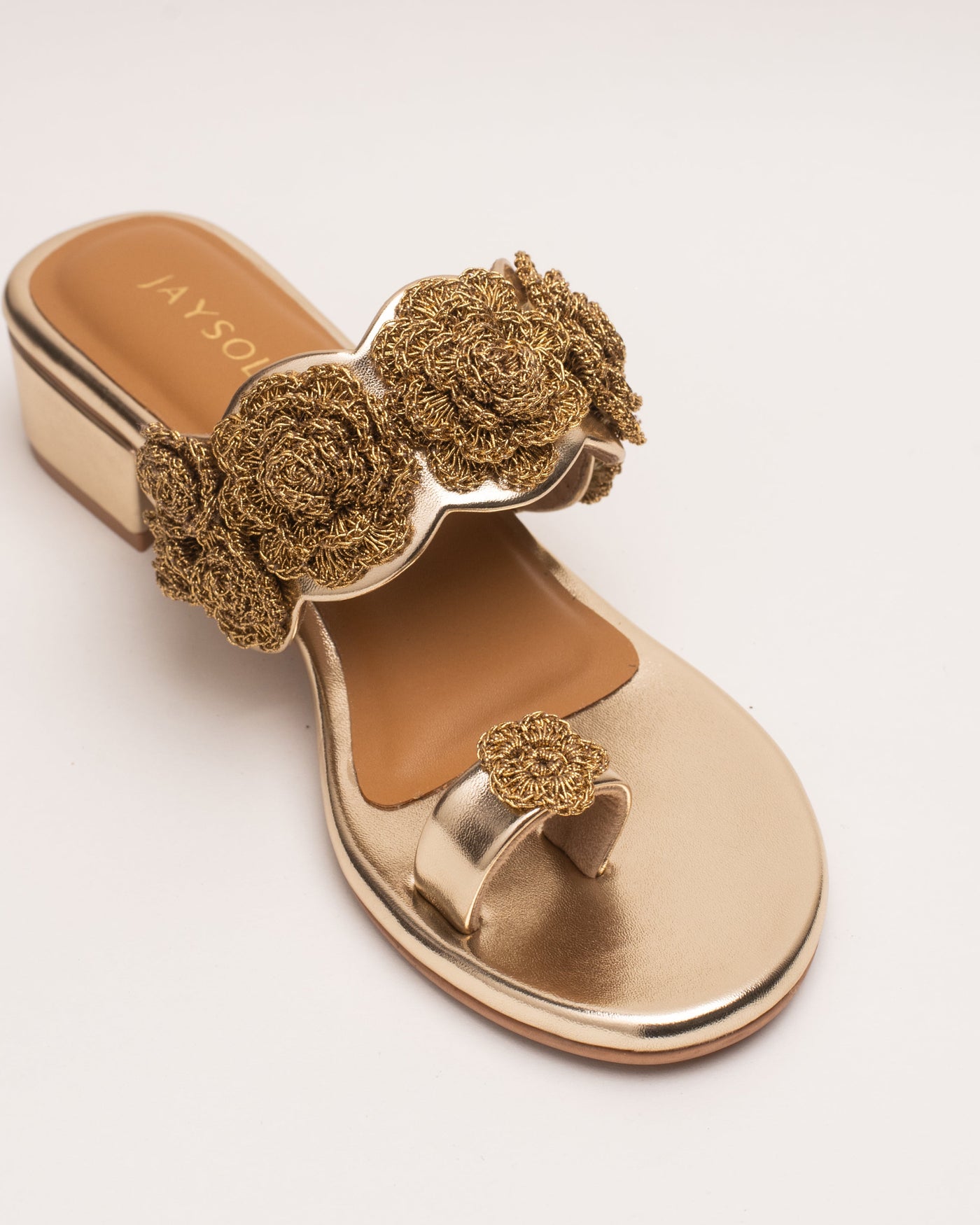 Sunehri Golden Flower Heels 