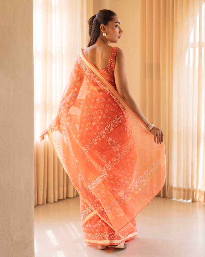 Aabheri Orange Doria Printed Saree