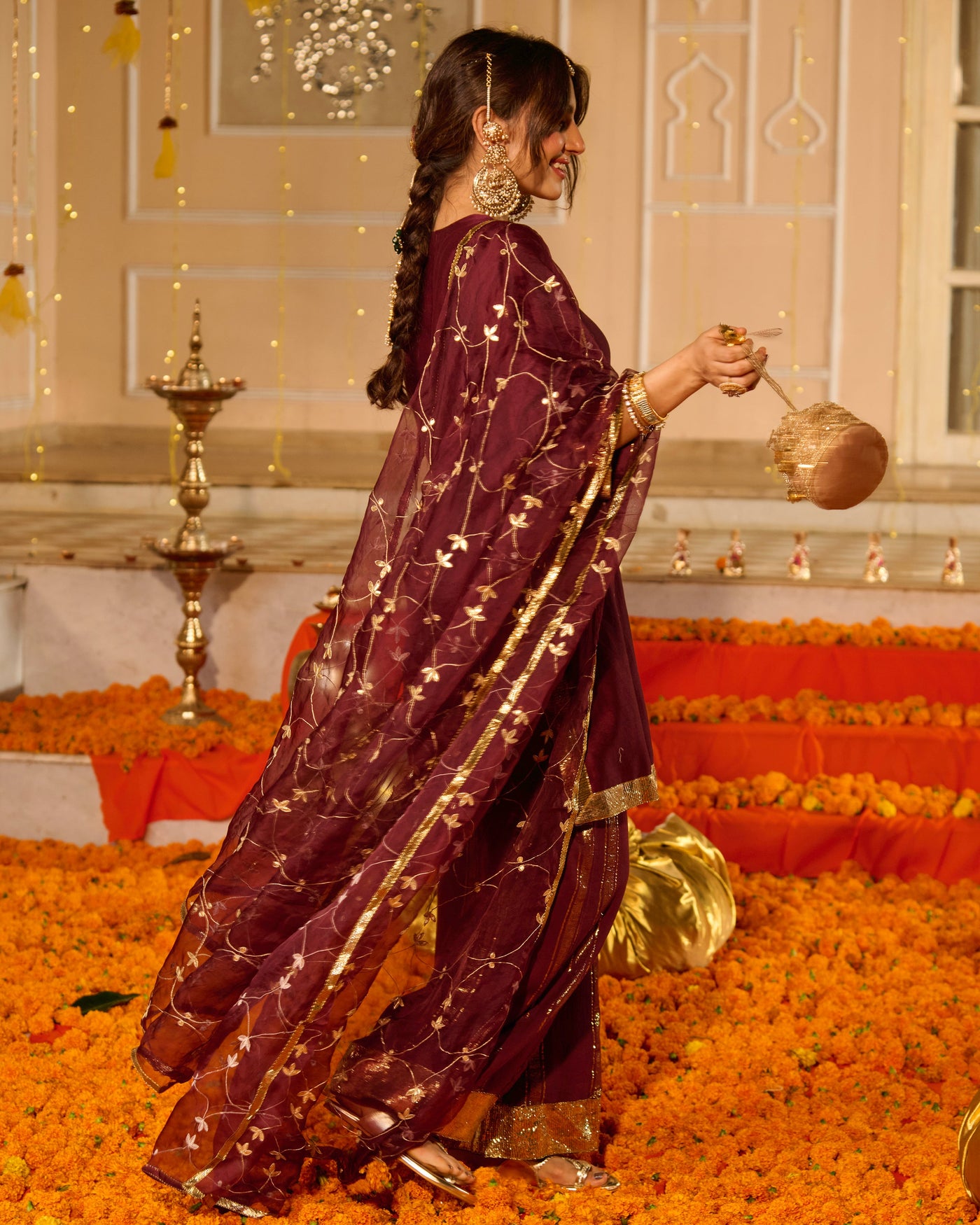 Smita Plum Solid Chanderi Suit Set