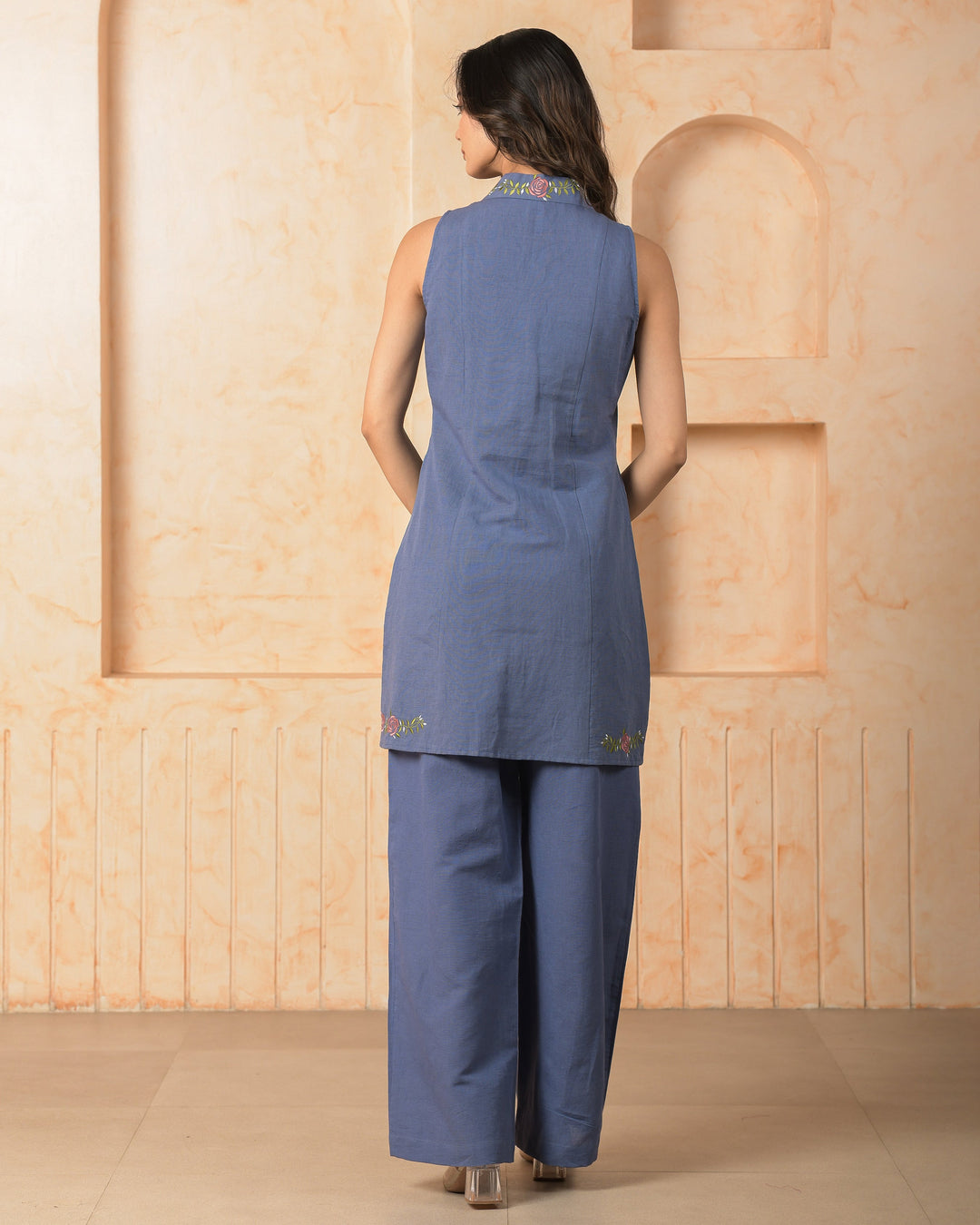Citrine Blue Embroidered Cotton Flex Coord Set