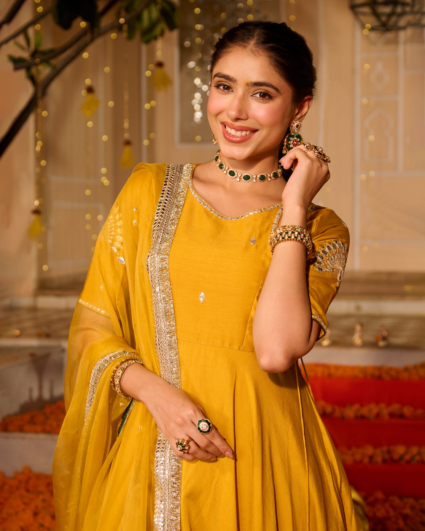 Noorani Yellow Solid Chanderi Suit Set