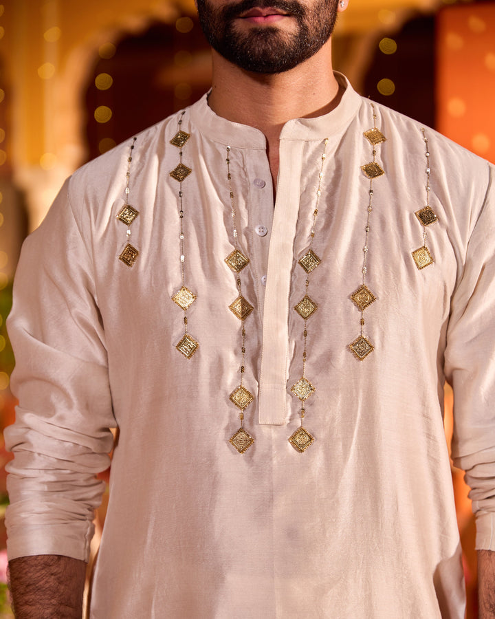 Mukund Grey Chanderi Embroidered Kurta