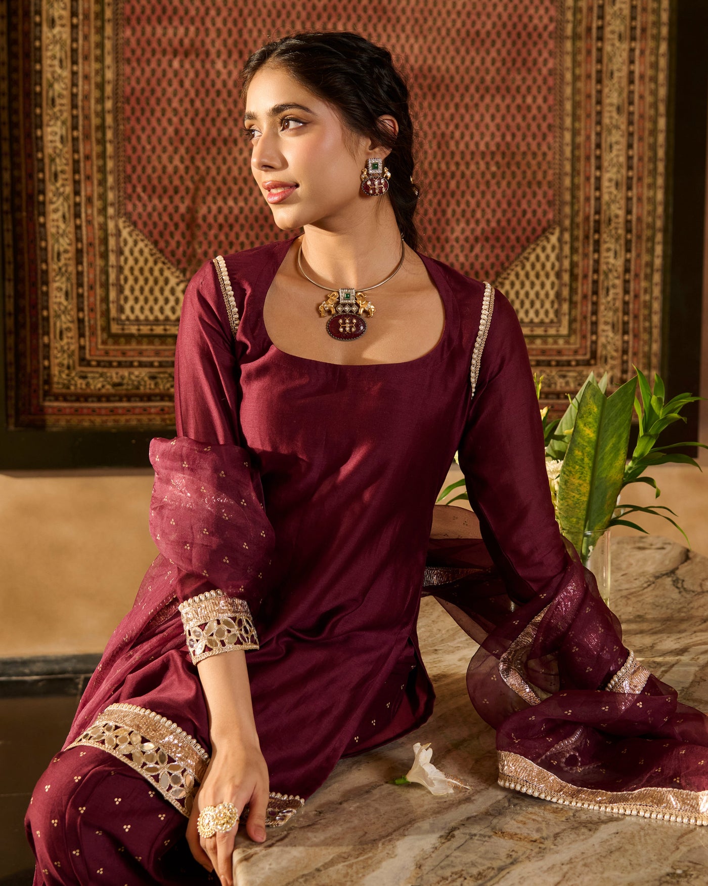 Ira Plum Solid Chanderi Farsi Salwar Set