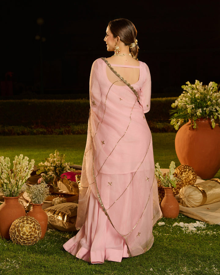 Deepra Baby Pink Embroidered Viscose Organza Suit Set