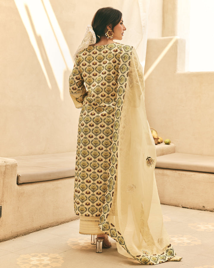 Ivara Yellow Cotton Printed Suit Set