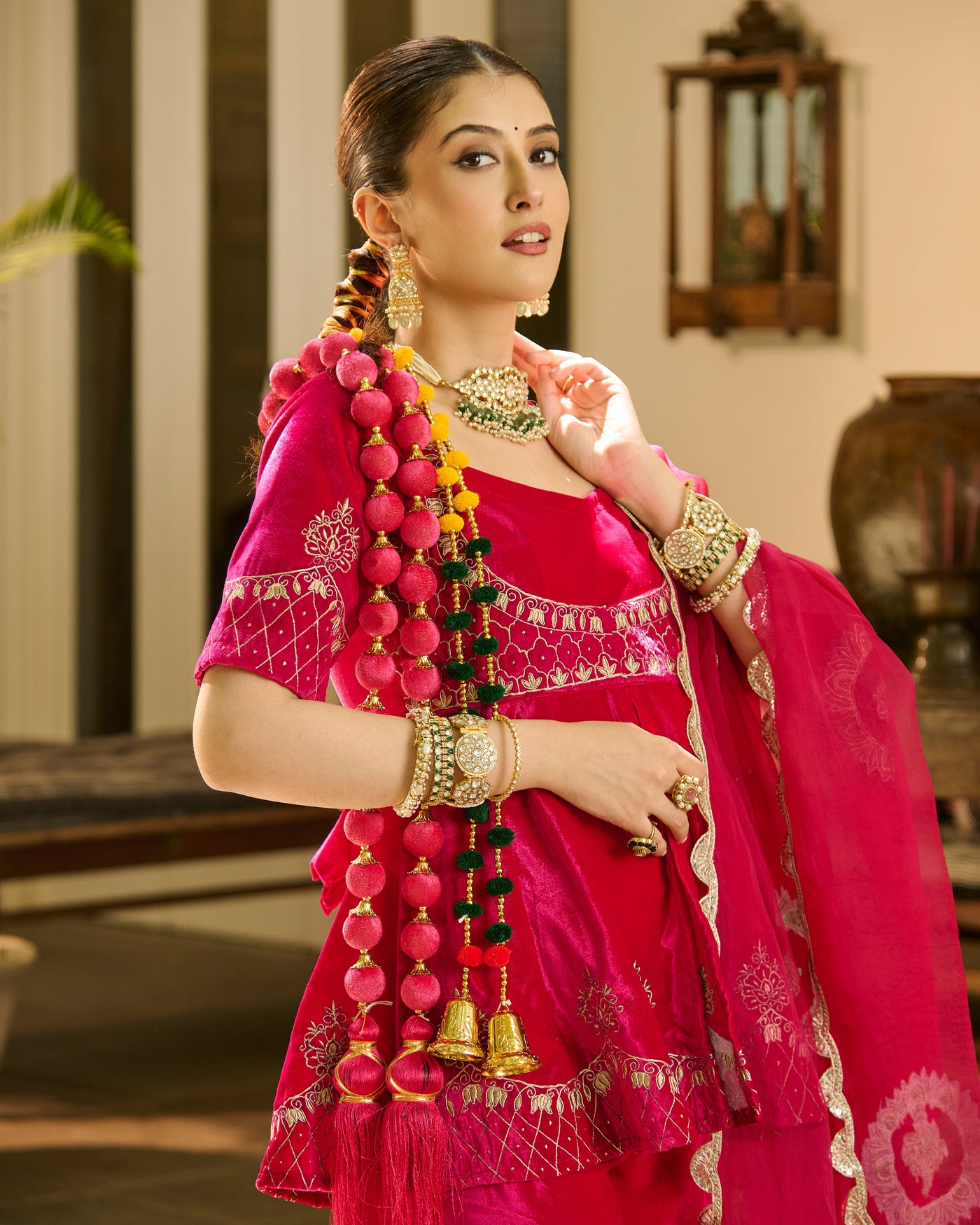 Kyro Pink Embroidered Velvet Suit Set