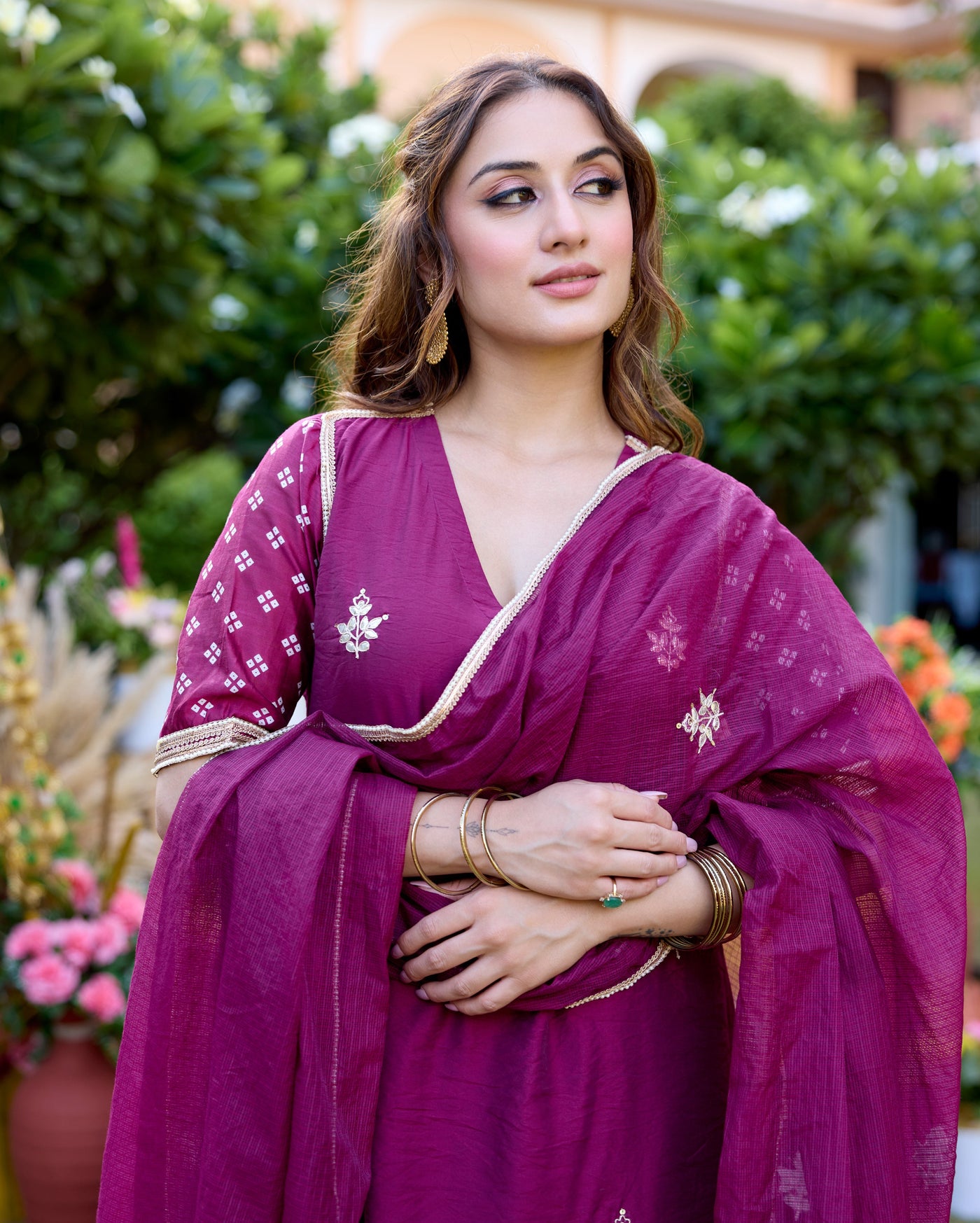 Shrishti Plum Bandhani Chanderi Suit Set