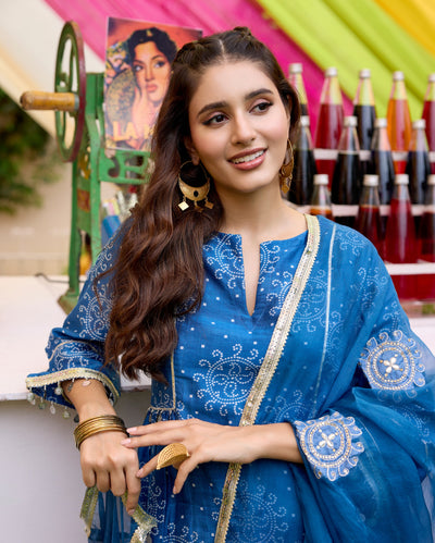 Arogya Blue Bandhani Chanderi Suit Set