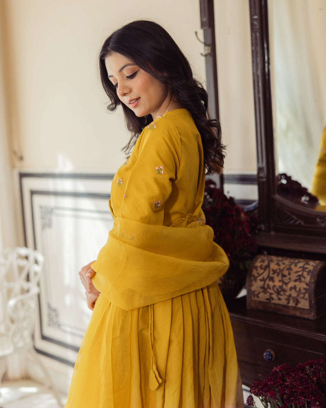 Sunny Mustard Ombre Embroidered Chanderi Suit Set
