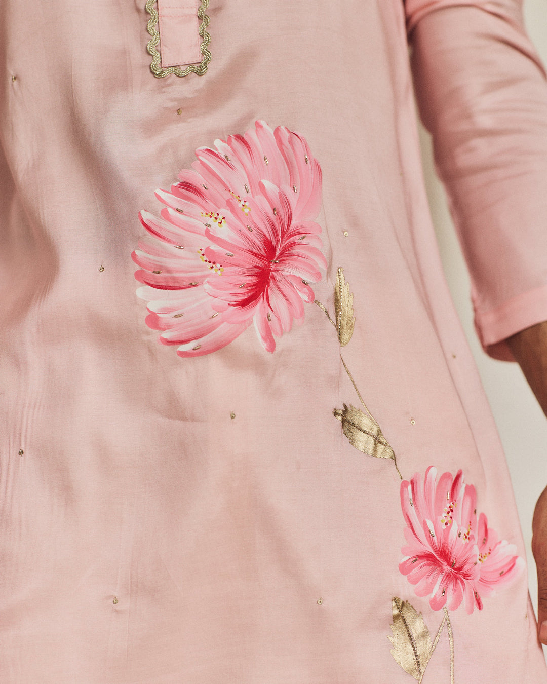 Zorav Pink Handpainted Muslin Kurta