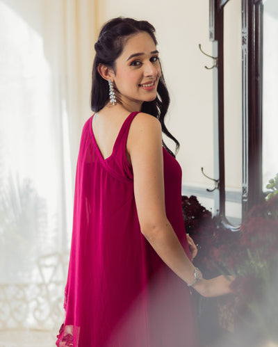 Wine Whisper Embroidered Georgette Coord Set