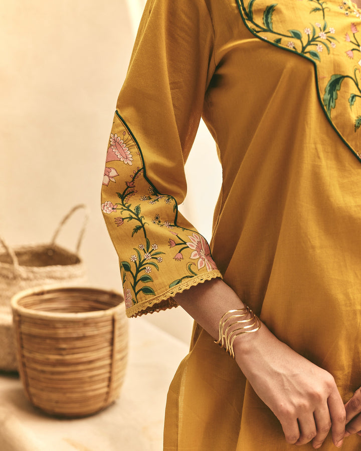Sima Mustard Cotton Printed Sharara Set