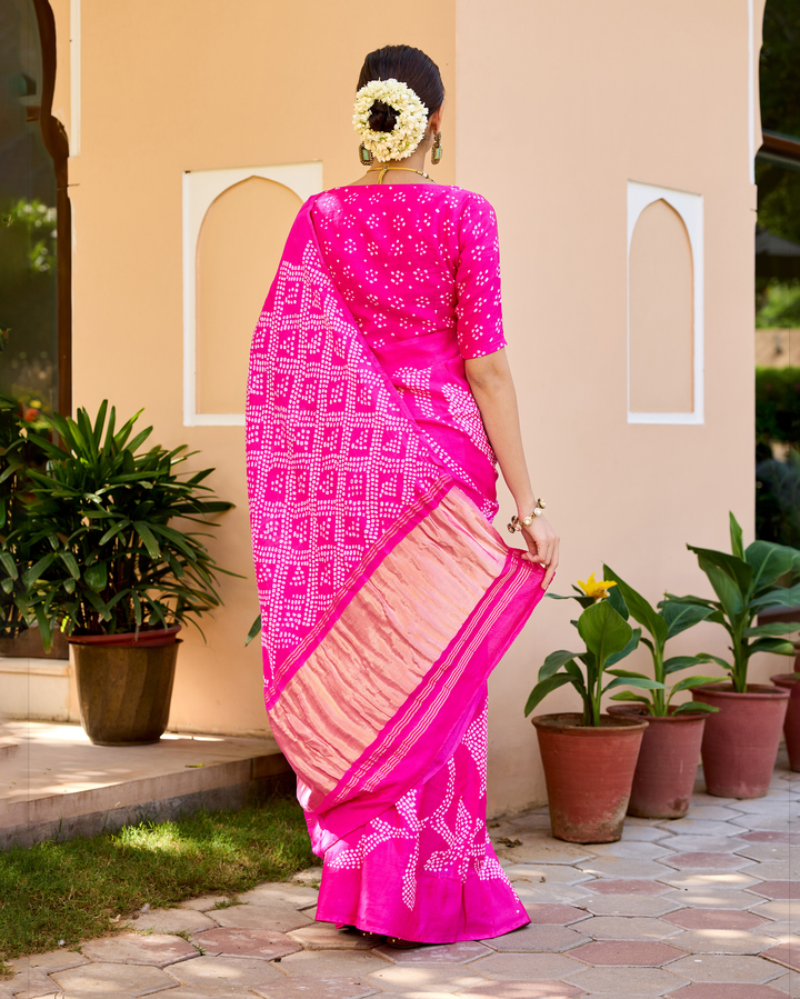 Saundarya Pink Gajji Silk Bandhej Saree