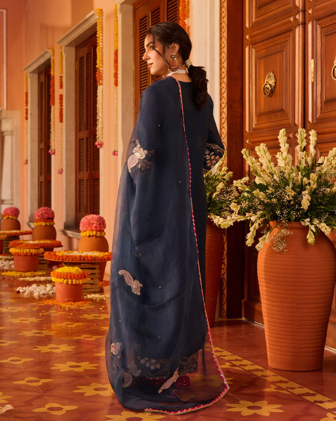 Riddhima Teal Blue Embroidered Chanderi Suit Set