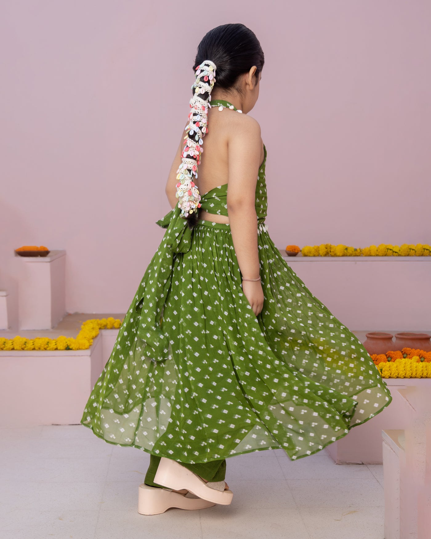 Pihu Green Bandhani Georgette Coord Set