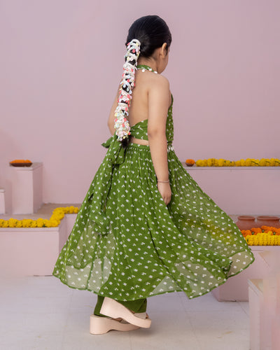 Pihu Green Bandhani Georgette Coord Set