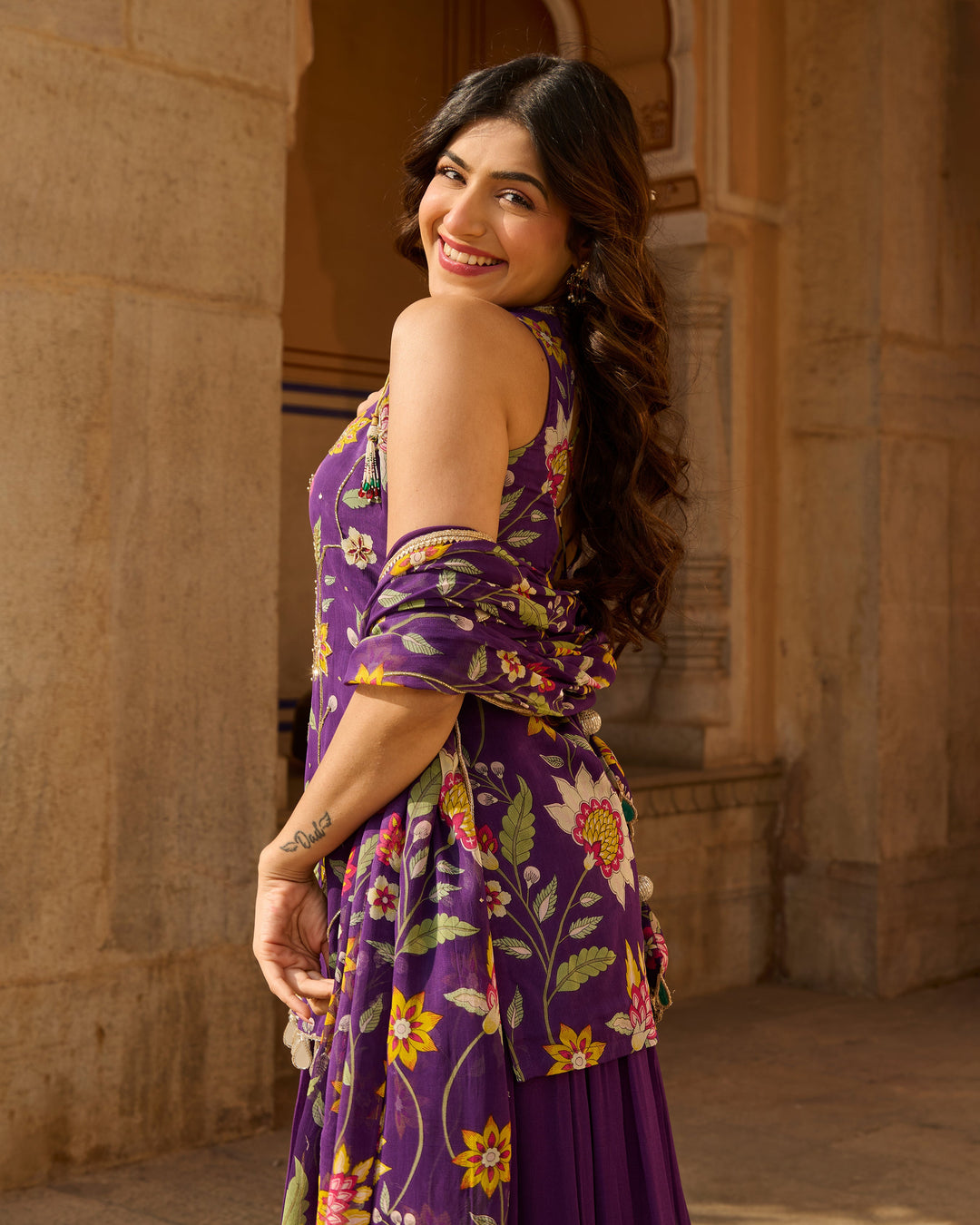 Deewan Purple Printed Georgette Suit Set
