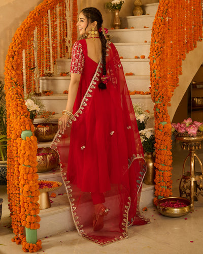 Roli Red Solid Chanderi Suit Set