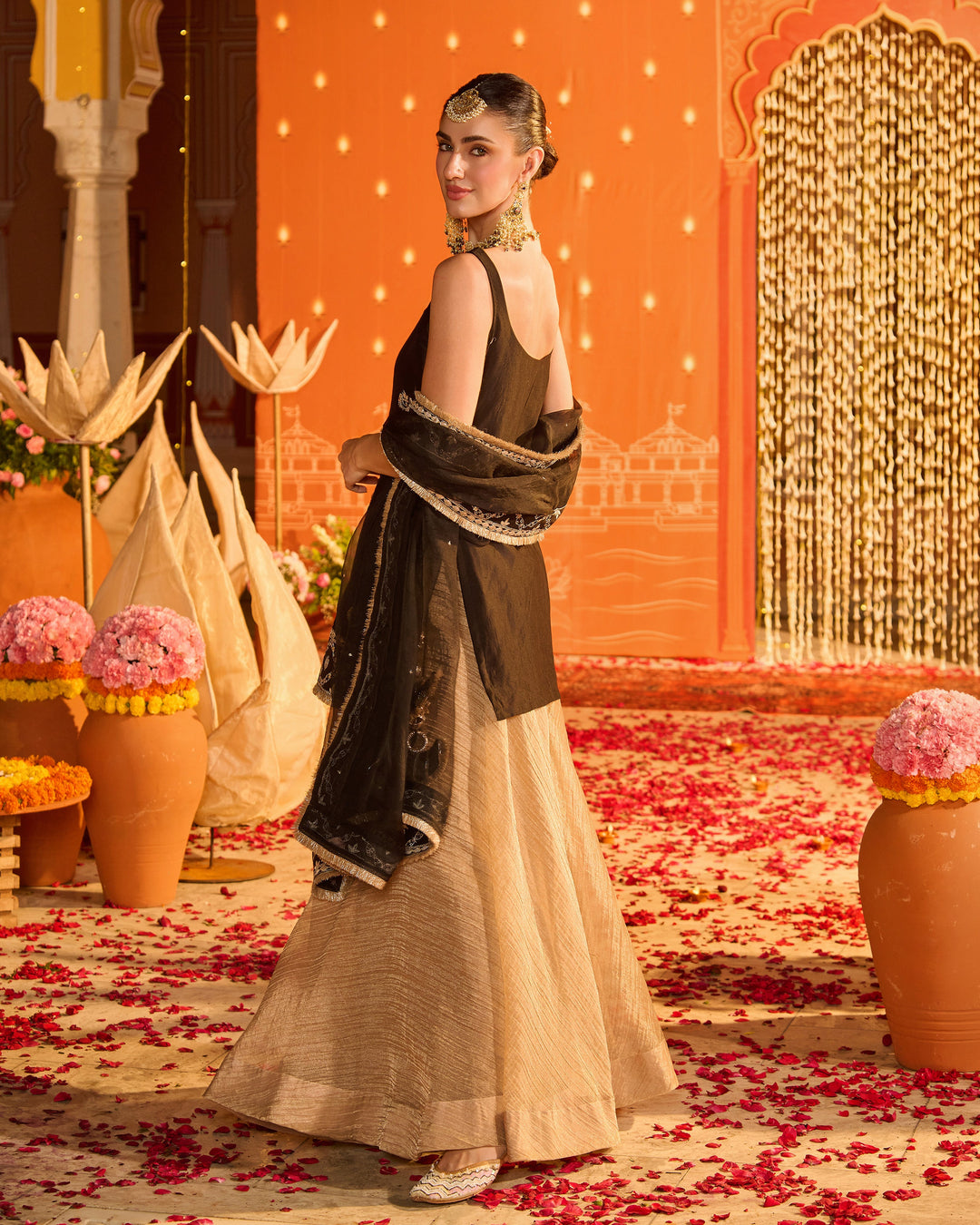 Diyara Black Embroidered Chanderi Garara Set