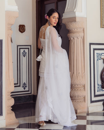 Gleaming White Embroidered Doria Sharara Set