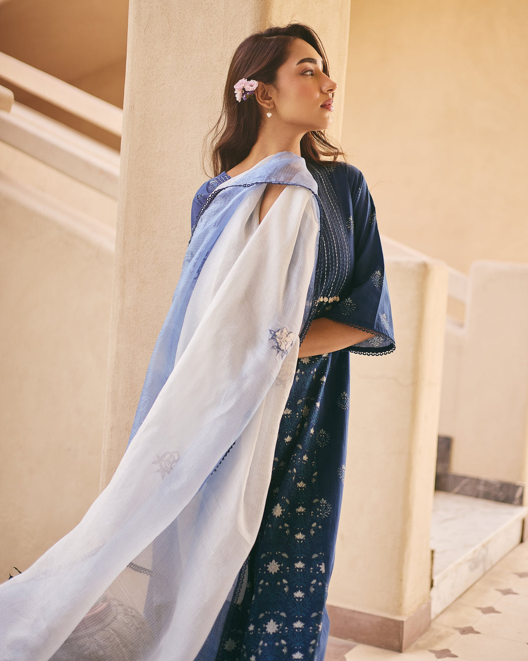 Lav Blue Cotton Printed Suit Set