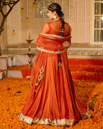 Deepa Orange Solid Chanderi Lehenga Set