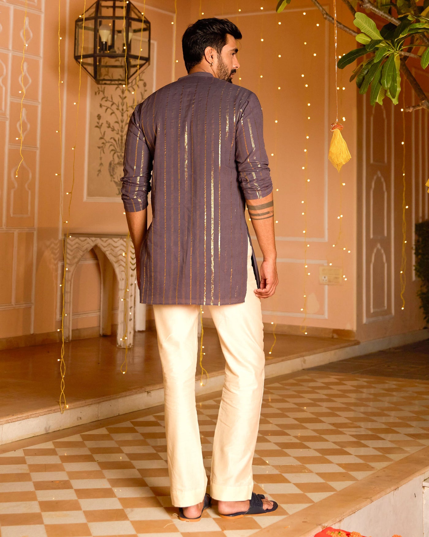 Rajyug Purple Knitted Lurex Kurta