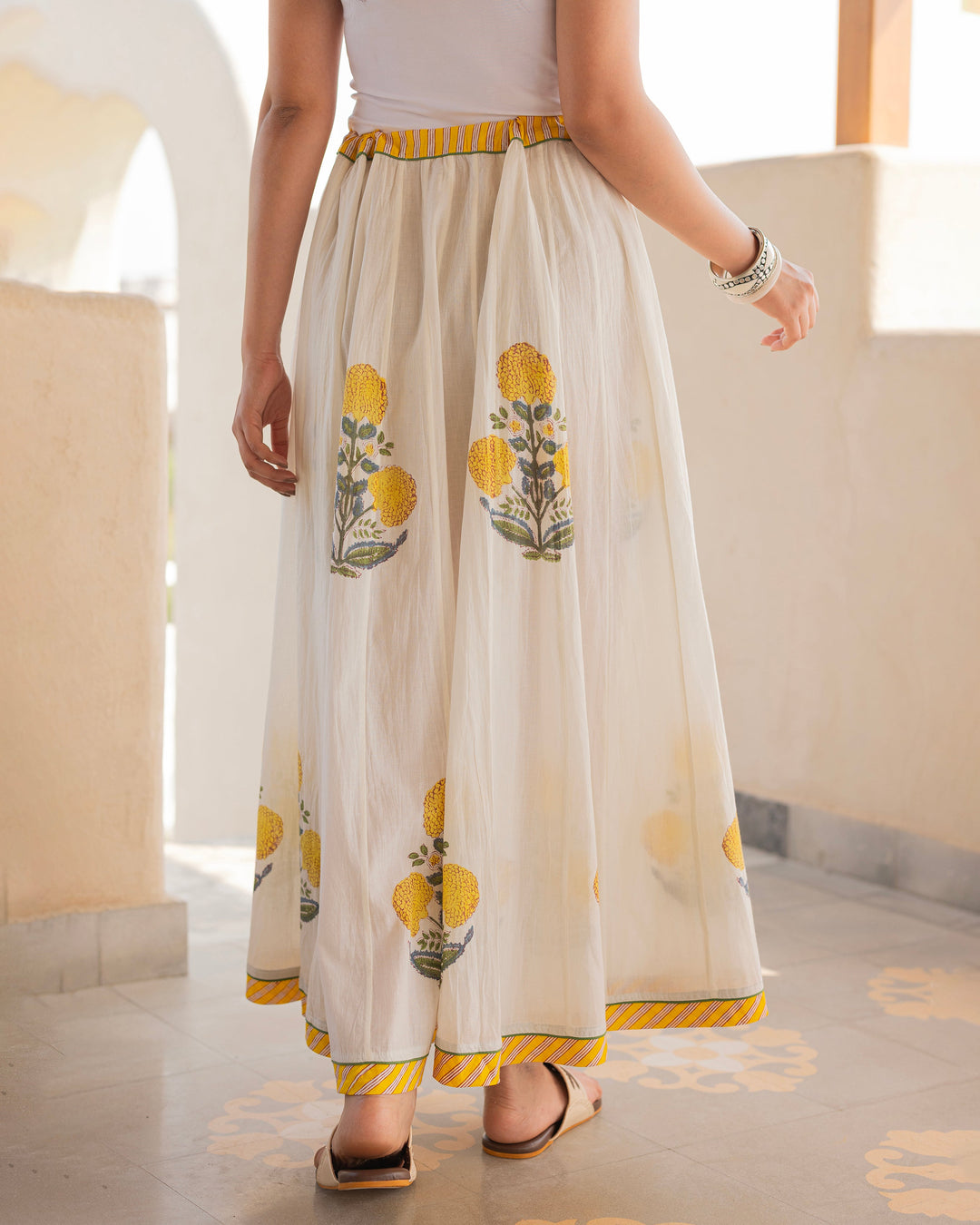 Noraya Off White Printed Cotton Skirt