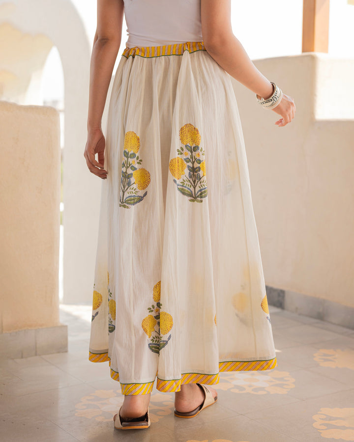 Noraya Off White Printed Cotton Skirt