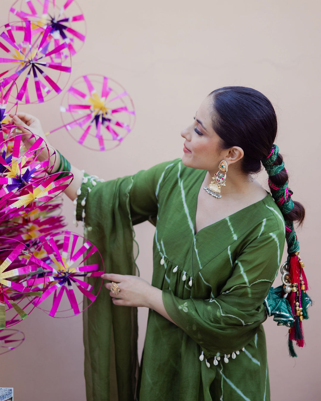 Bandhan Green Leheriya Cotton Suit Set