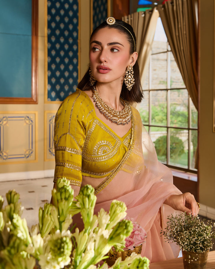 Eira Neon Embroidered Satin Aangi Blouse And Saree